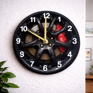 20cm car wheel wooden wall clock garage decor with black alloy style design