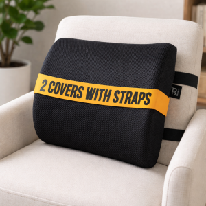 Memory foam lumbar support cushion with 2 covers and adjustable straps