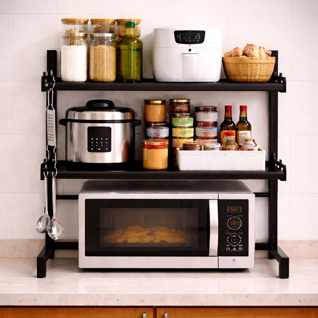 3 tier microwave oven stand black extendable kitchen rack with storage shelves