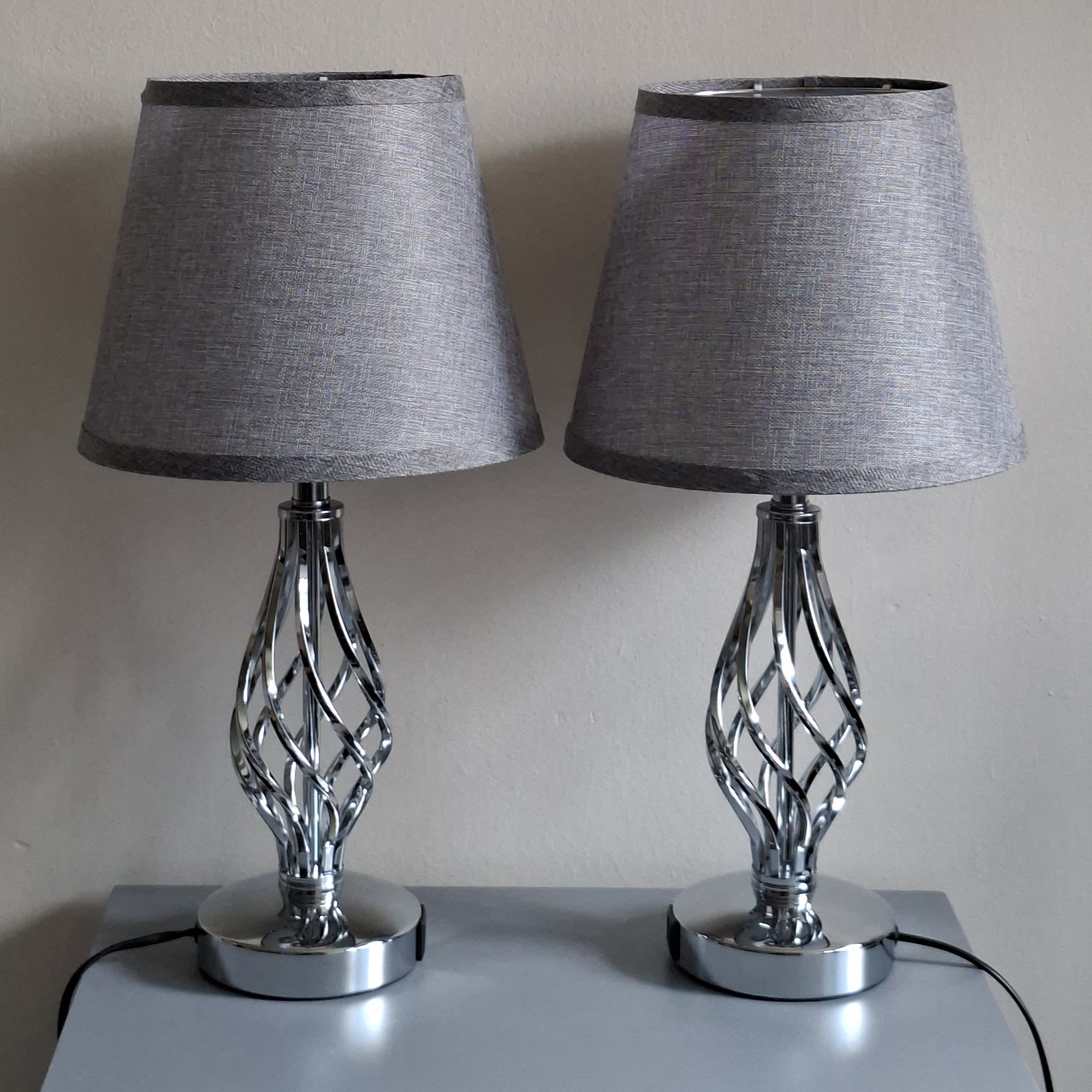Touch control bedside lamps set of 2 with grey shades