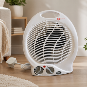 2kW upright fan heater white with adjustable thermostat front view