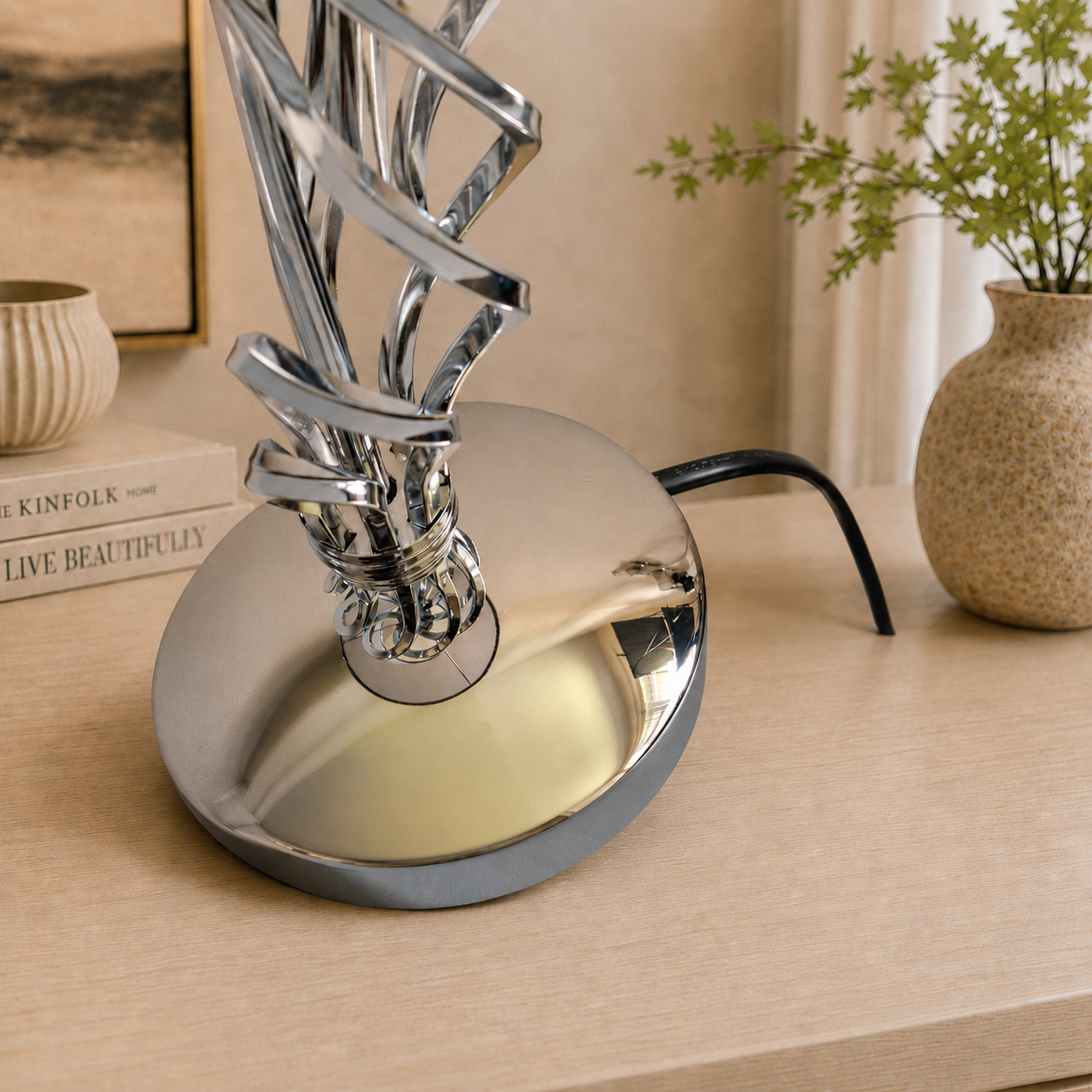 Touch control bedside lamps set of 2 with USB ports base and stem detail
